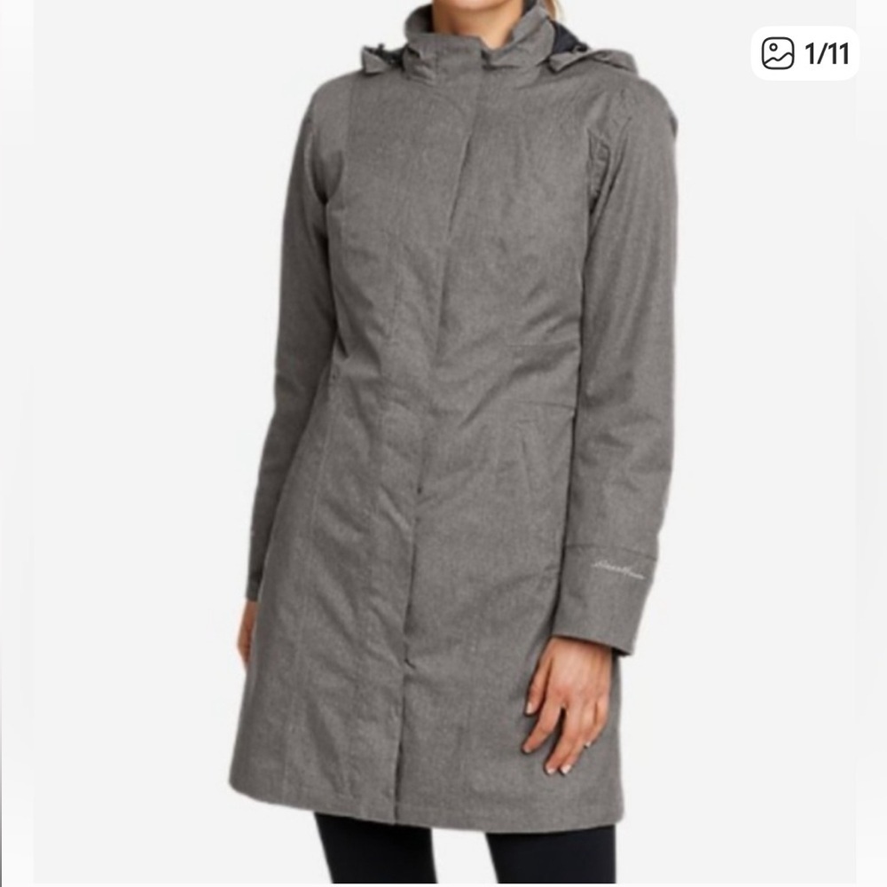 Eddie Bauer girl on the to gray trench coat size medium